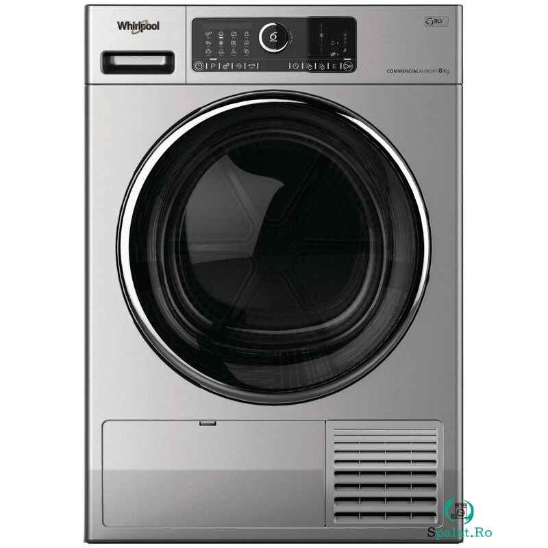 Whirlpool Uscator de rufe Whirlpool AWZ 8HPS/PRO, Profesional, Pompa de caldura, 8 kg, Clasa A++, Fresh Care+, Soft Move, 6th Sense, 3Dry, Argintiu la 4,936.99 lei ron