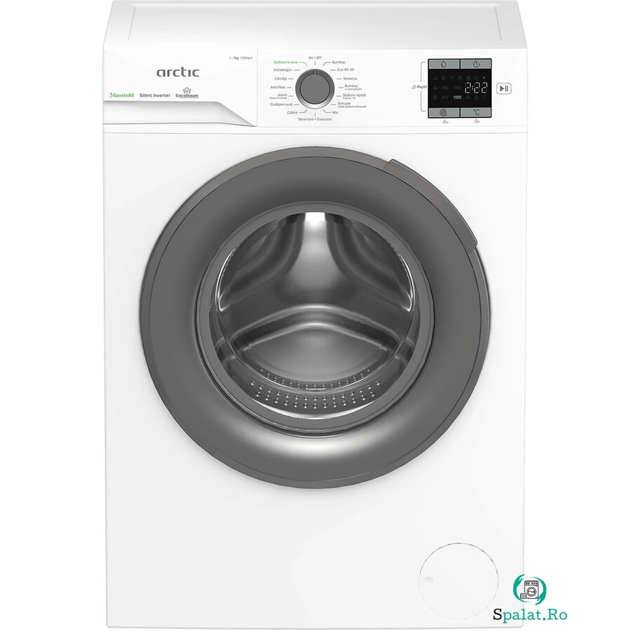 Arctic Masina de spalat rufe frontala Arctic, 7kg, 1200rpm, Clasa A, Motor SilentInverter, Display, ExtraSteam, SaveInAll, IronExpress, Recycled Tub, Alb