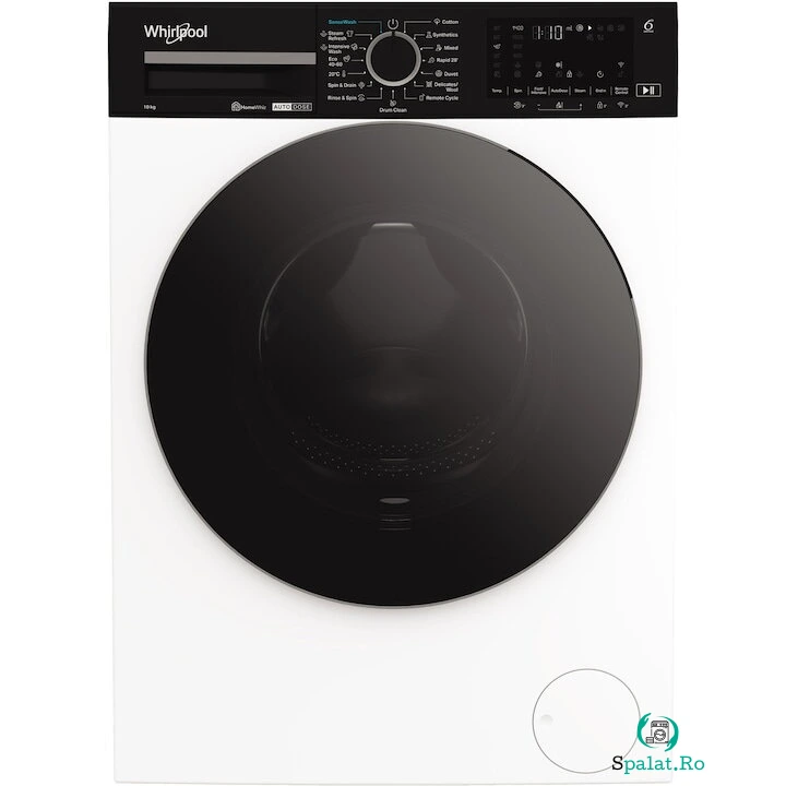 Whirlpool Masina de spalat rufe Whirlpool WPM07WADSEE, 10 kg, 1400 rpm, Clasa A, Motor Inverter, Tehnologia al 6-lea Simt, Display digital, Alb