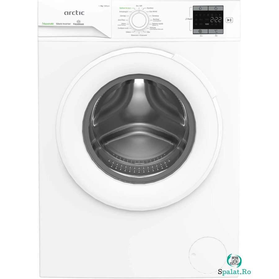 Arctic Masina de spalat rufe Arctic APLM1WFSU19210W, 9 Kg, 1200 RPM, Motor Silent Inverter, Drum Clean+Steam, Child Lock, Anticrease, Digital Display, Add-In, Clasa A, Alb