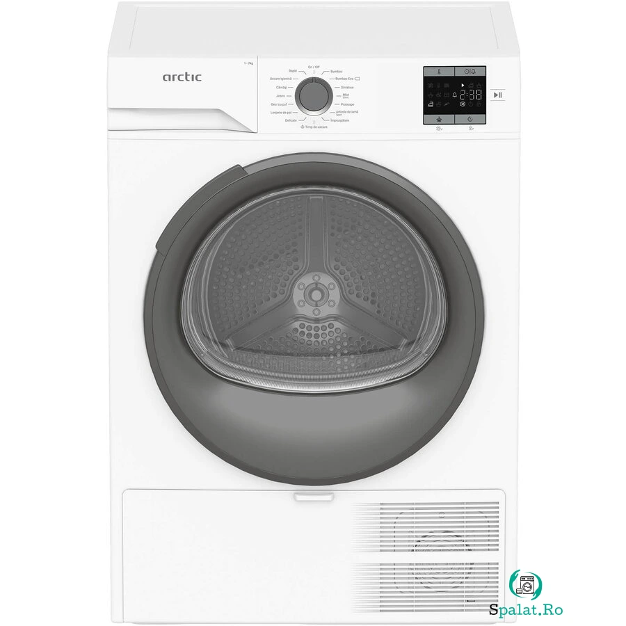 Arctic Uscator de rufe Arctic cu pompa de caldura, 7 kg, Clasa A++, 15 programe, Auto Antisifonare, Aqua Surf, Hygienic Drying, Display, Alb